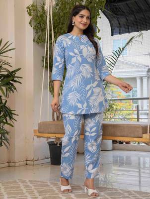 Sky blue cotton sequance work top for women 3