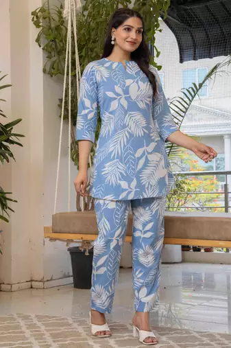 Sky blue cotton sequance work top for women