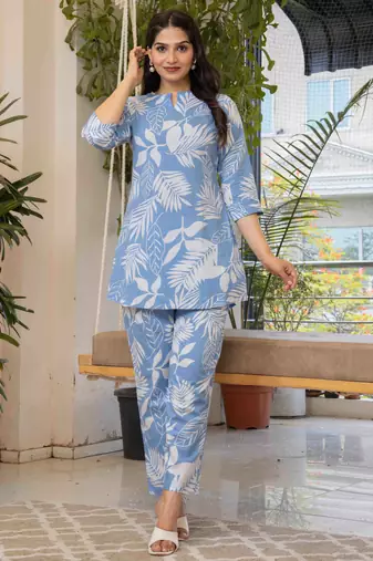 Sky blue cotton sequance work top for women