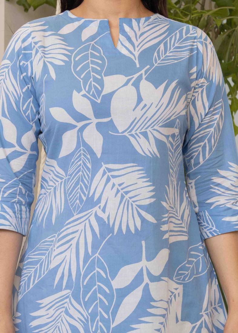 Sky blue cotton sequance work top for women