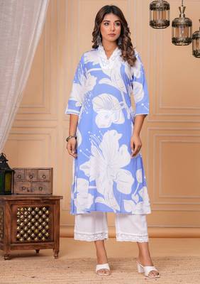 Sky blue cotton sequance work kurta for women 1