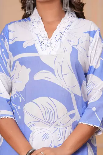 Sky blue cotton sequance work kurta for women