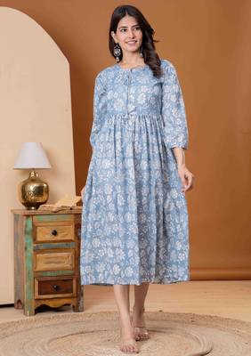 Sky blue cotton sequance work kurta for women 1