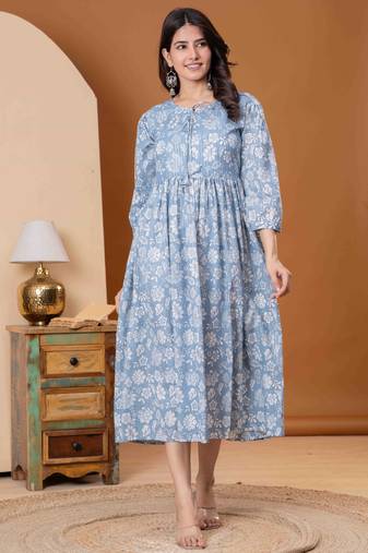 Sky blue cotton sequance work kurta for women