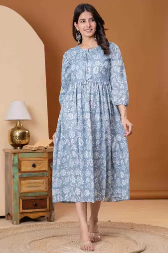 Sky blue cotton sequance work kurta for women