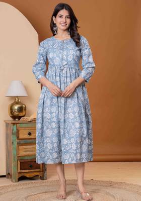 Sky blue cotton sequance work kurta for women 2