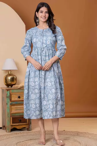 Sky blue cotton sequance work kurta for women