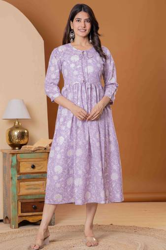 Purple cotton sequance work kurta for women