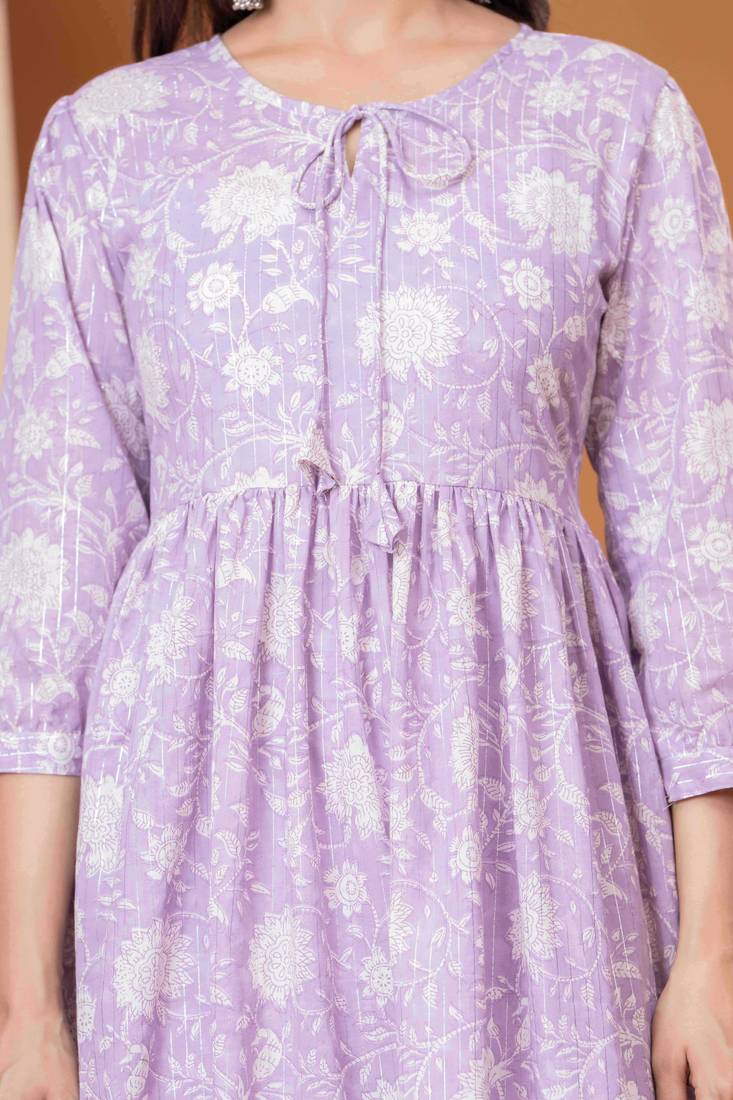 Purple cotton sequance work kurta for women