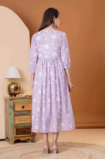Purple cotton sequance work kurta for women