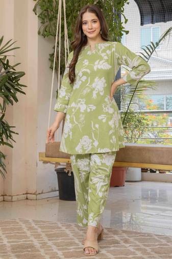 Mint green cotton sequance work top for women