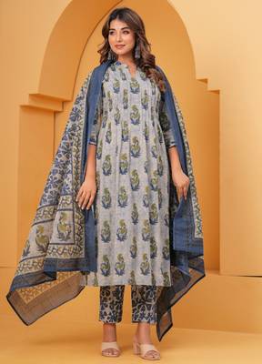 Grey cotton sequance work kurta for women 1