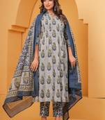 Grey cotton sequance work kurta for women