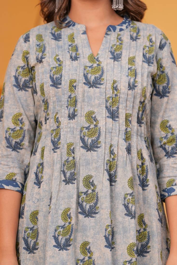 Grey cotton sequance work kurta for women