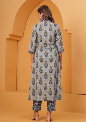 Grey cotton sequance work kurta for women 4