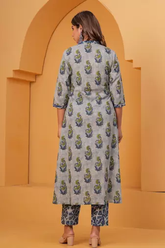 Grey cotton sequance work kurta for women