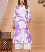 Lavender cotton sequance work kurta for women