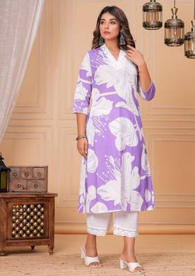 Lavender cotton sequance work kurta for women 3