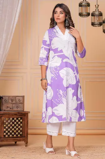Lavender cotton sequance work kurta for women