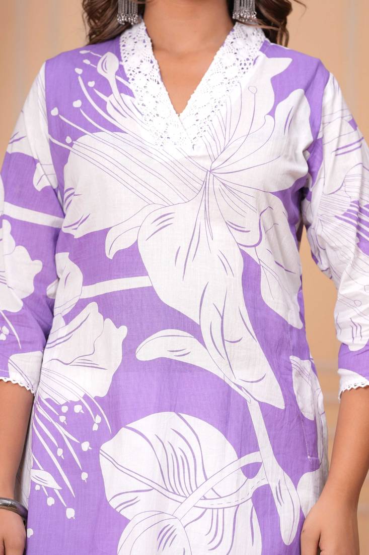 Lavender cotton sequance work kurta for women