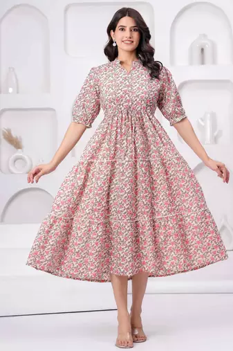 Pink cotton mirror work and sequance work kurta for women