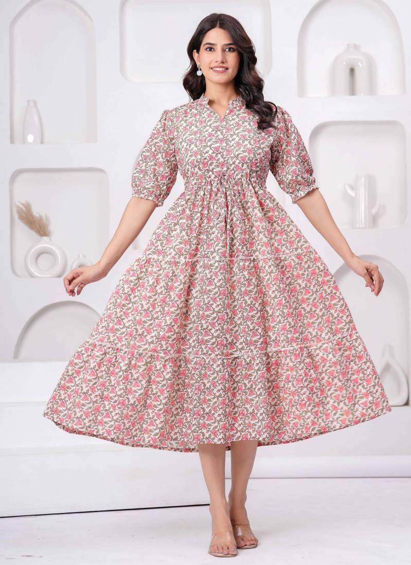 Pink cotton mirror work and sequance work kurta for women