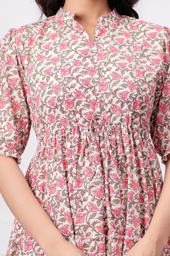 Pink cotton mirror work and sequance work kurta for women