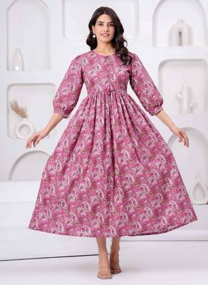 Pink cotton mirror work and sequance work kurta for women 1