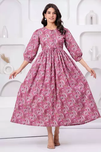Pink cotton mirror work and sequance work kurta for women