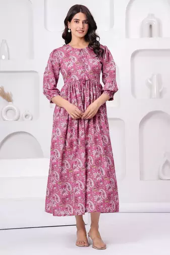 Pink cotton mirror work and sequance work kurta for women