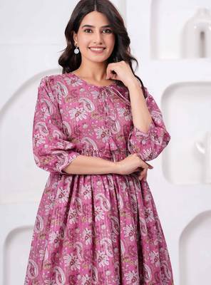 Pink cotton mirror work and sequance work kurta for women 3