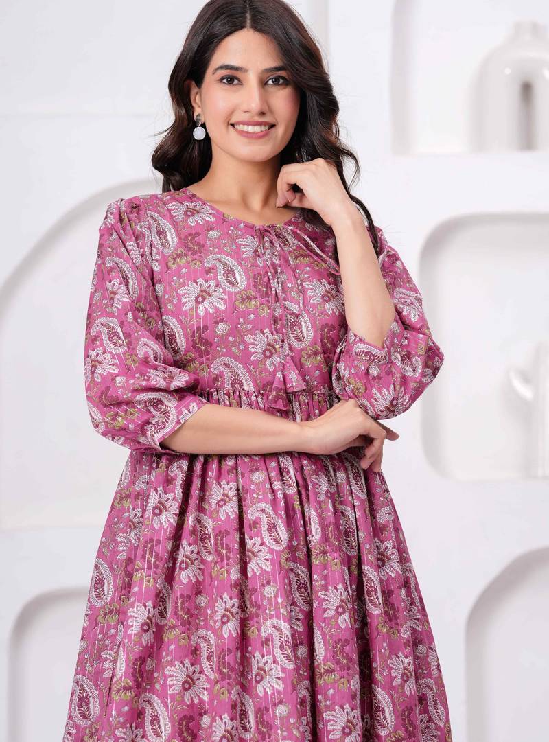 Pink cotton mirror work and sequance work kurta for women