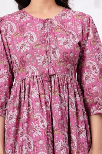 Pink cotton mirror work and sequance work kurta for women