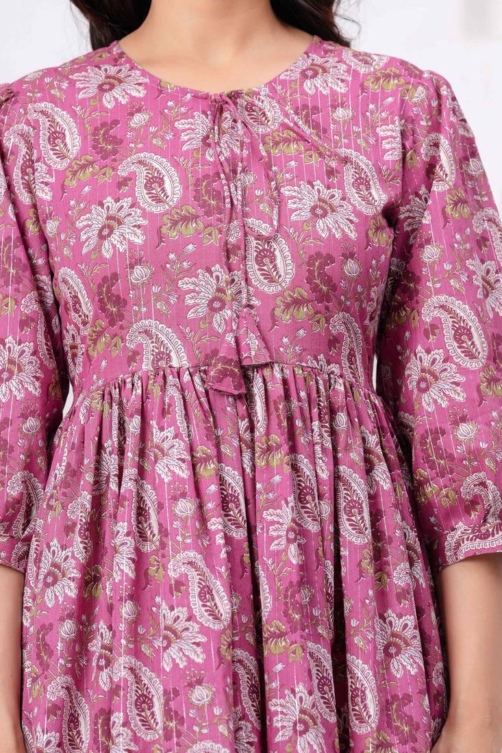 Pink cotton mirror work and sequance work kurta for women