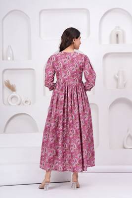 Pink cotton mirror work and sequance work kurta for women 5