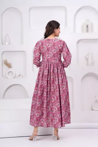 Pink cotton mirror work and sequance work kurta for women