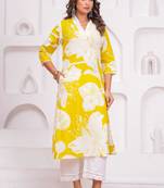 Yellow cotton sequance work kurta for women