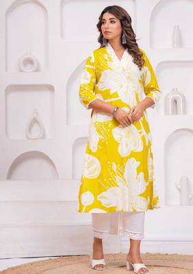 Yellow cotton sequance work kurta for women 2