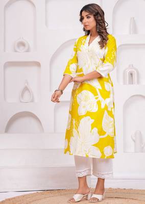 Yellow cotton sequance work kurta for women 3
