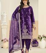 purple velvet embroidered salwar kameez with patiala bottom