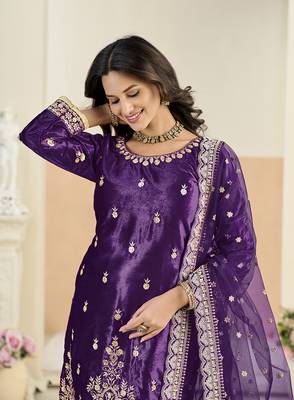 purple velvet embroidered salwar kameez with patiala bottom 3