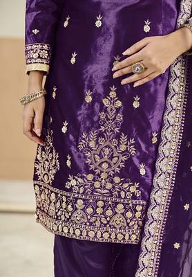 purple velvet embroidered salwar kameez with patiala bottom 4
