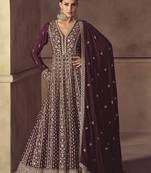 Wine chinon embroidered work anarkali suit 