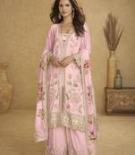 Light pink chinon embroidered work suit