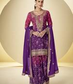 Purple chinon embroidered palazzo suit