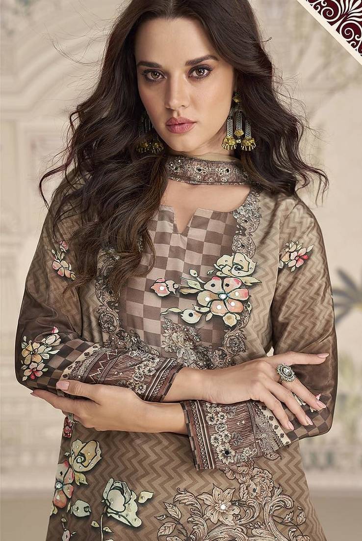 Light brown crepe silk palazzo suit