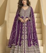 Purple chinon silk anarkali suit 