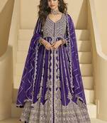 Violet chinon silk anarkali suit 
