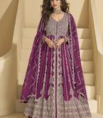 Dark magenta chinon silk anarkali suit 