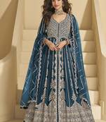 Dark teal chinon silk anarkali suit 